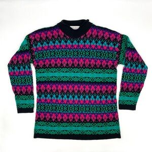Vintage Striped Sweater 90s Colorful Funky Flaws Women Chenille Medium Pink‎